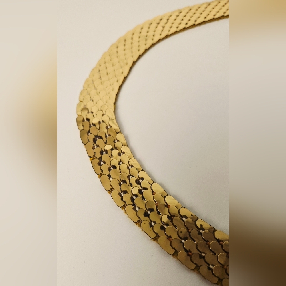80s Vintage Gold Metal Mesh Belt w/ Rhinestone Buckle Disco Glam - Picture 9 of 12